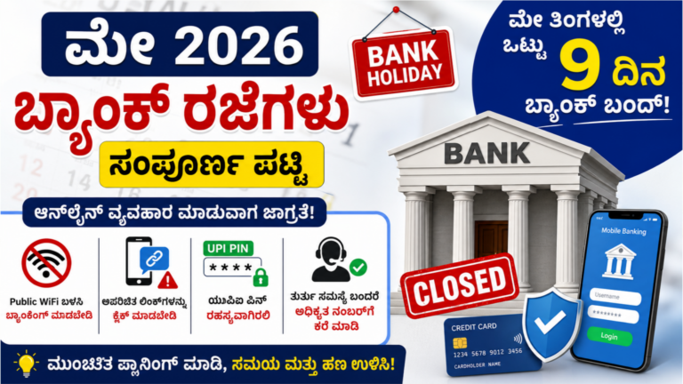 May 2026 Bank Holidays Kannada 9 days bank closed list and online banking safety tips