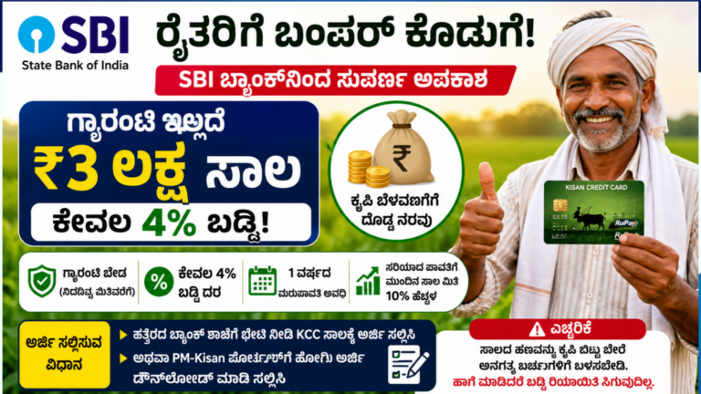 SBI KCC Loan Kannada: ರೈತರಿಗೆ ₹3 ಲಕ್ಷ ಸಾಲ 4% ಬಡ್ಡಿಯಲ್ಲಿ, Kisan Credit Card ಯೋಜನೆ ವಿವರ