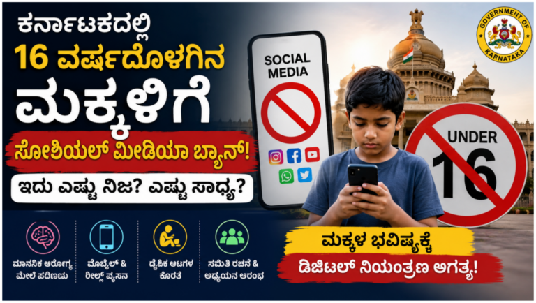 16 ವರ್ಷದೊಳಗಿನ ಮಕ್ಕಳಿಗೆ ಸೋಶಿಯಲ್ ಮೀಡಿಯಾ ಬ್ಯಾನ್ ಕುರಿತ ಕನ್ನಡ ಬ್ಯಾನರ್ image ALT text