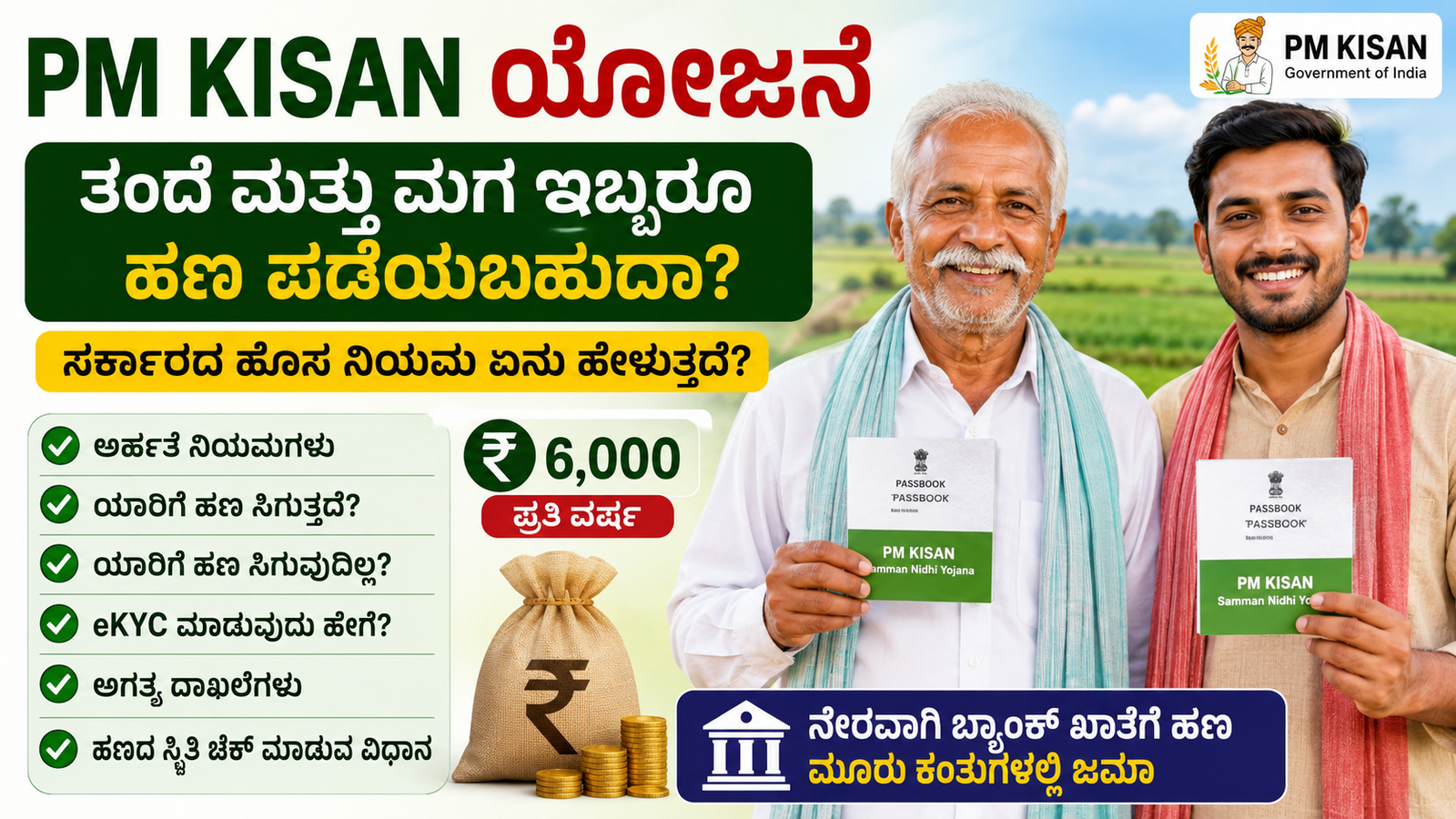 PM Kisan ಯೋಜನೆ ಕುರಿತು ಮಾಹಿತಿ ಪಡೆಯುತ್ತಿರುವ ತಂದೆ ಮತ್ತು ಮಗ ರೈತರ ಚಿತ್ರ